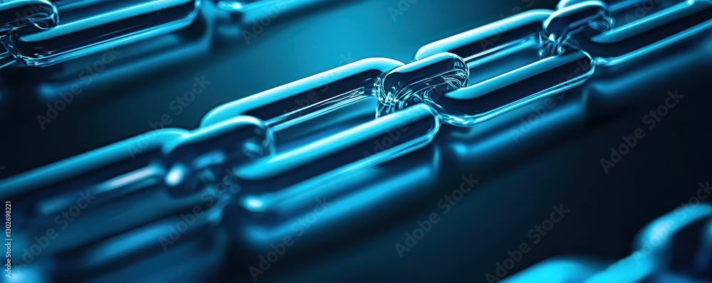 Aufkleber a close-up view of interlinked metallic chains glowing in blue, representing connection, strength, a
