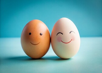 Minimalist Funny Smiling Eggs:  Cute Cartoon Egg Characters, Happy Food Photography
