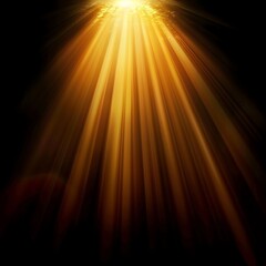 Naklejka premium Golden light rays shining down intensely on a dark background. Abstract and ethereal illumination with dramatic beams of warm light.