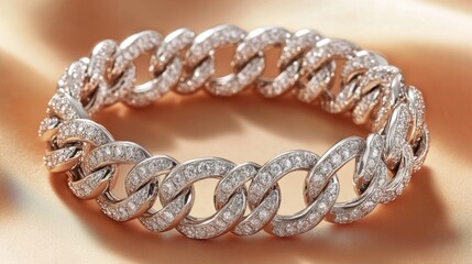 A vintage-inspired diamond charm bracelet showcased on a soft pastel orange backdrop.