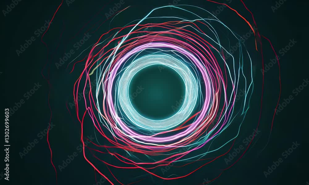 Wall mural rotating neon lines creating a hypnotic circular effect