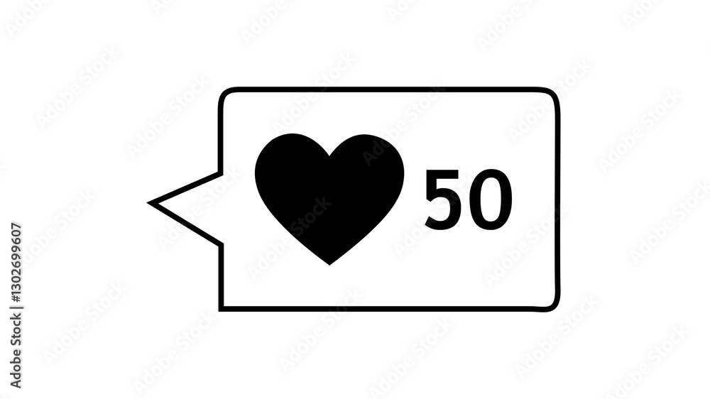 Poster abstract speech bubble with a heart icon and counting up. social media followers - counting up 0 to 
