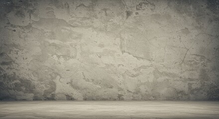 Monochromatic concrete wall and floor with grungy texture and soft lighting