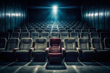 Naklejka premium Minimalist Movie Theater: A Shadowy Figure Lurks in the Dark