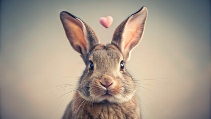 Obraz premium Minimalist Photo: Cute Rabbit Blowing a Kiss with Heart Emoji