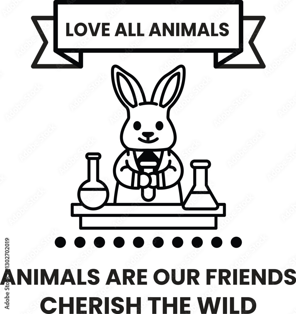 Poster a rabbit is standing in front of a table with beakers and test tubes
