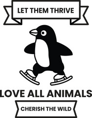 A penguin is on skis and the text reads 