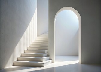 Fototapeta premium Minimalist Staircase Leading to Archway Door - Modern Architecture Stock Photo