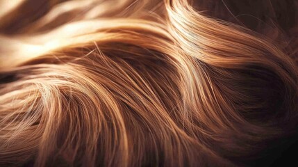 Close-Up of Soft Golden Brown Wavy Hair Textures for Beauty Use