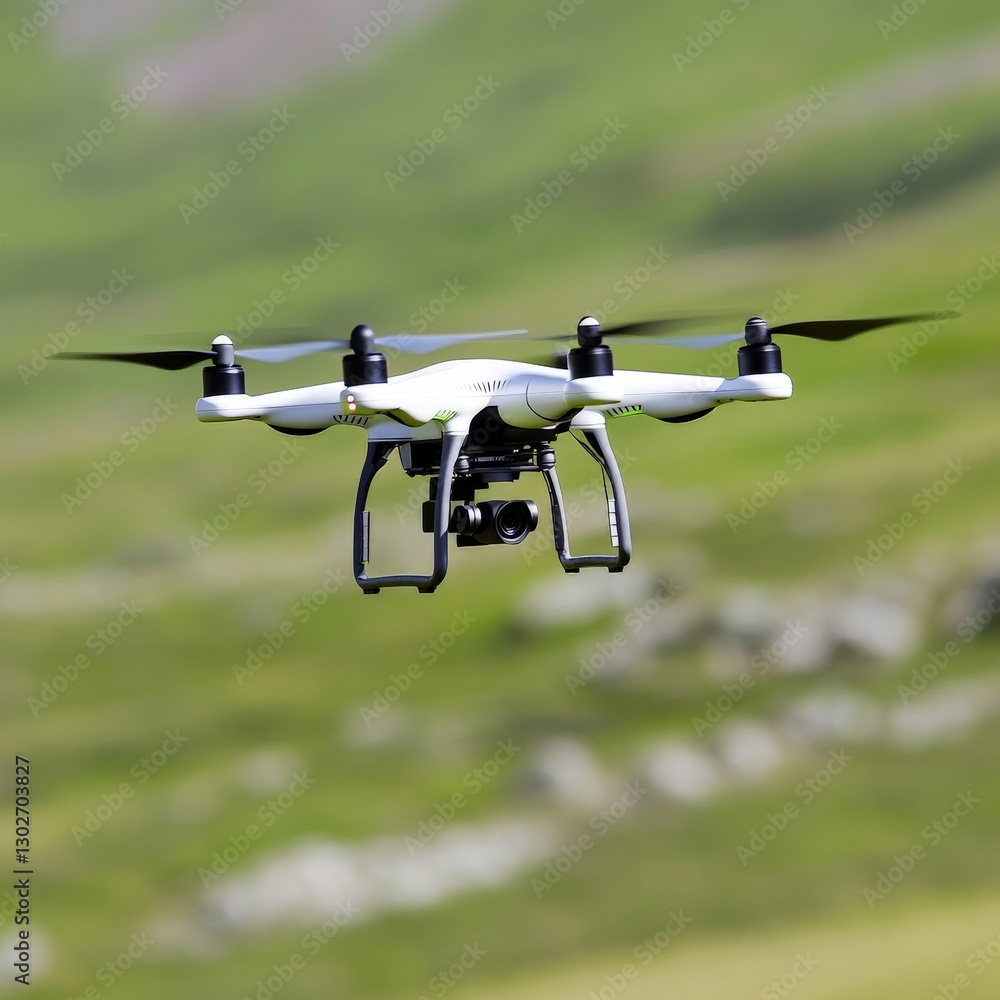 Aufkleber advanced quadcopter drone hovering over lush green field with sharp focus futuristic aerial technolo