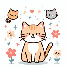 animal, cat, cute, pet, feline, domestic, kitty, background, happy, isolated, adorable, design, kitten, funny, white, fur, illustration, vector, black, mammal, looking, portrait, face, icon, beautiful