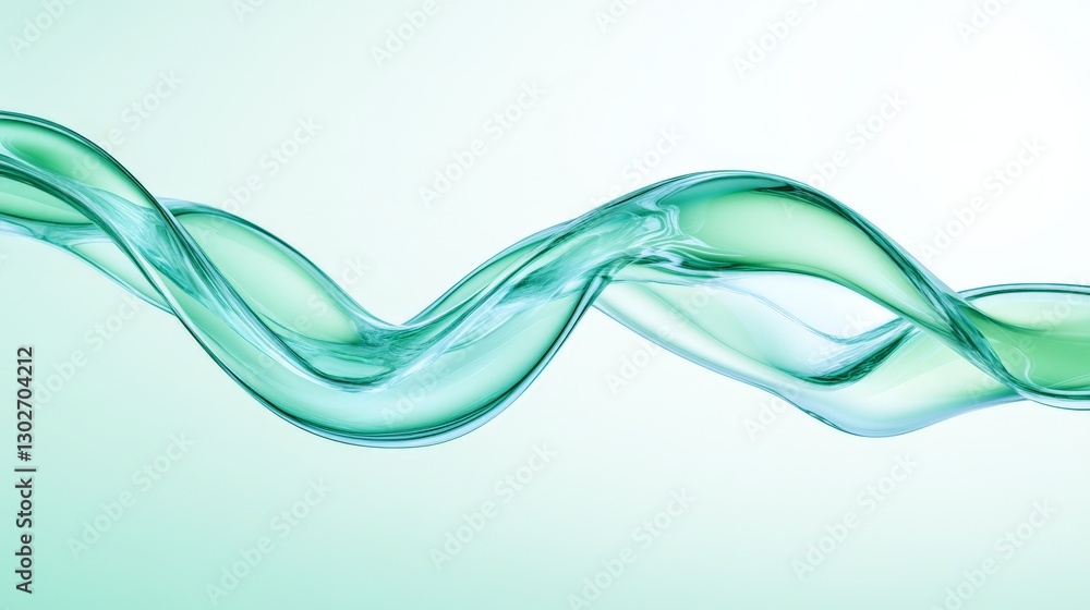 Aufkleber fluid abstract green wave with smooth curves and glossy reflections representing futuristic technolo