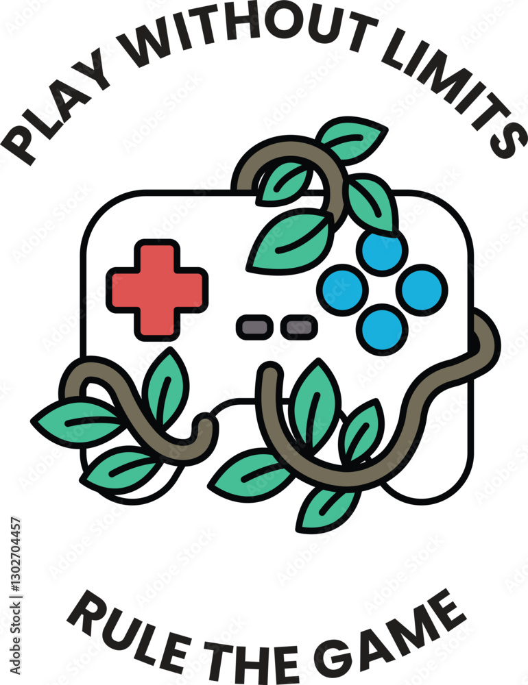 Poster a video game controller with a leafy design on it