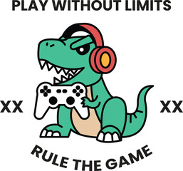 A cartoon dinosaur is holding a video game controller