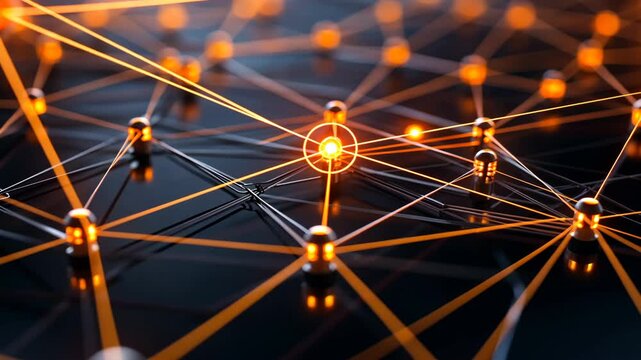 Glowing Digital Network Interconnected Nodes and Lines Showcasing Data, Technology, and Communication in Vibrant Abstract Design