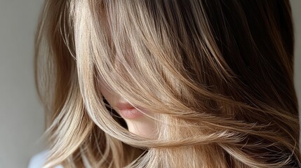 Close-Up of Silky Blondes Hair with Soft Natural Light Background