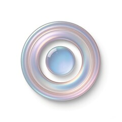 Iridescent circular design with central droplet on white background