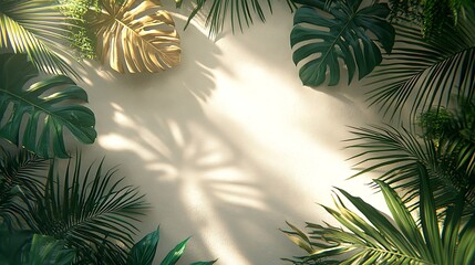 Obraz premium Tropical leaves framing light on a wall, background for decoration or a poster
