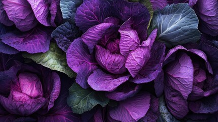 Obraz premium Vibrant Purple Cabbage Leaves Displaying Rich Textures and Colors