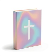 Fototapeta premium Holographic book with cross design on white background