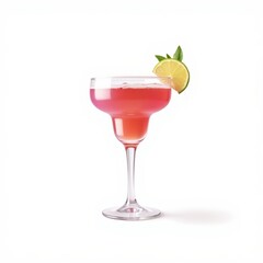 Margarita cocktail with lime and mint on white background