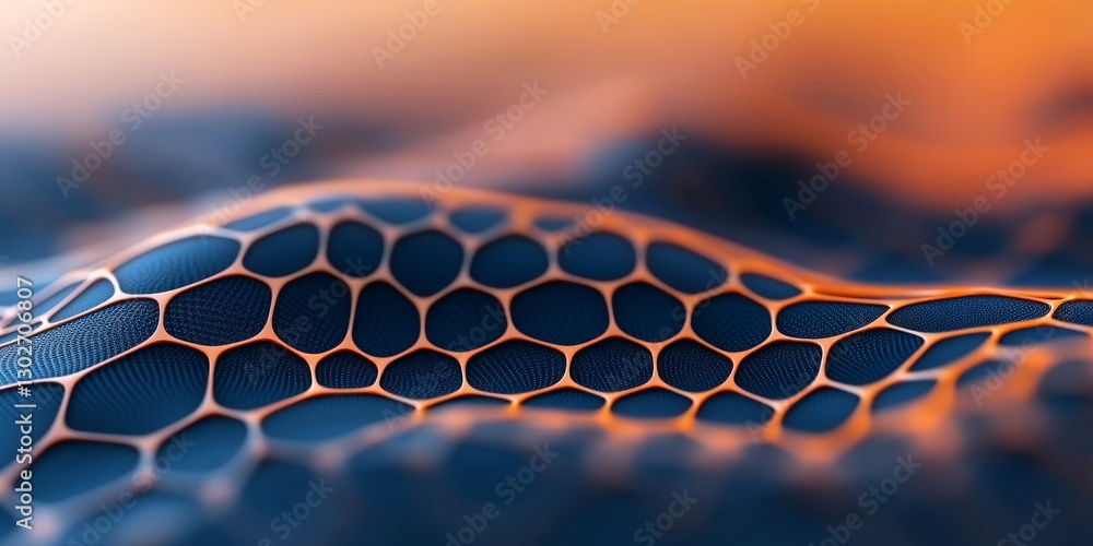 Aufkleber graphene molecular structure in abstract orange and blue futuristic rendering symbolizing nanotechno