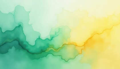 Vibrant Watercolor Painting: Green, Yellow, Blue Hues Evoke Movement and Energy. A watercolor painting of a green and yellow gradient.