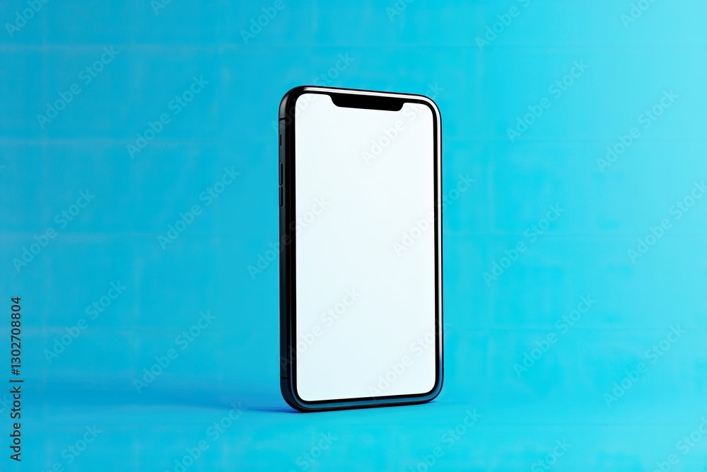 Poster black smartphone with blank screen mockup isolated on blue background clipping path