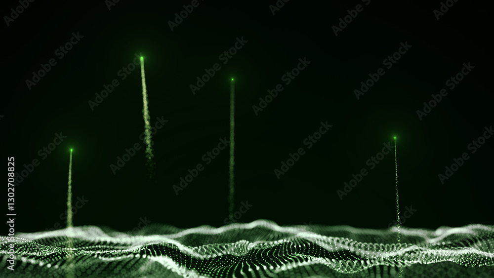 Poster digital technology wave. dark cyberspace with motion dots and lines. futuristic digital background. 