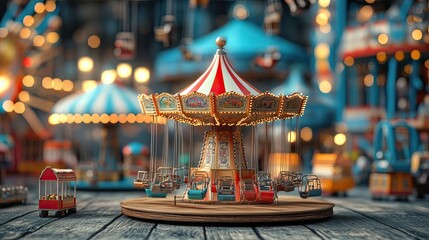 Funfair Rides and Games Seen from a Wooden Board, Offering Excitement and Fun in the Air. 