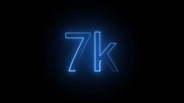 glowing neon 7K text animation on black background. 7k Followers Celebration text animation.