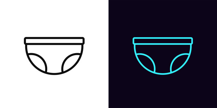 Outline baby panty icon, with editable stroke. Diaper for baby and adult. Baby nappy, kid pants, newborn care, hygienic diaper pants, sanitary underwear, child health care. Vector icon
