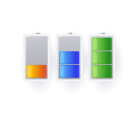 Battery status icons. Vector 3d illustration.