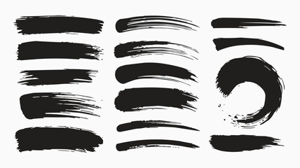 High-Resolution Digital Illustration of Unique Black Paintbrush Strokes in a Grid Layout with Varying Textures and Artistic Styles on a White Background