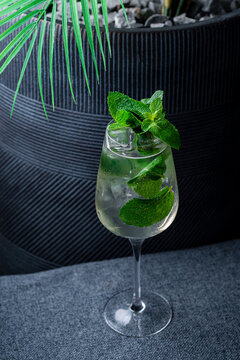 mojito classic cocktail in a wine glass