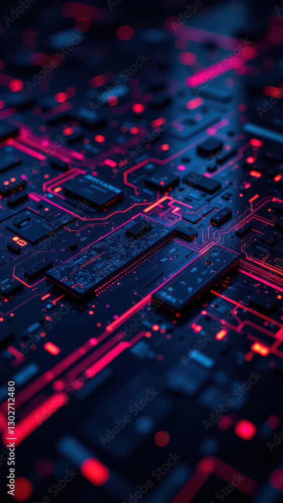 Aufkleber a close-up view of a complex network with bright red light paths on a dark background.