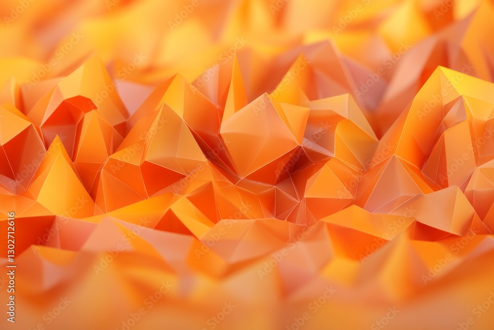 Poster abstract 3d illustration of bright orange polygonal geometric structures creating a dynamic low poly