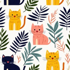 seamless pattern Retro summer ikat animal tropical.