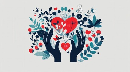 Caring Hands for Floral Heart, Gentle Support.