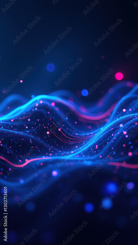 Poster a vibrant digital illustration of a flowing river with bubbles, symbolizing data streaming and fluid