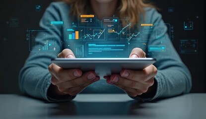 professional reviewing corporate reports on digital platform