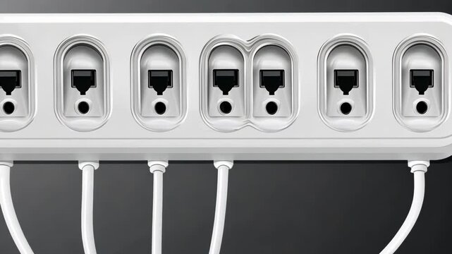 Multiple power outlets with cables connected, designed for safe electrical use at home or office