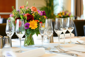 Elegant Floral Dining Table Setup – Luxury Interior & Garden View