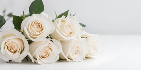 Obraz premium Decorated White Roses bouquet in a white minimalist solid background