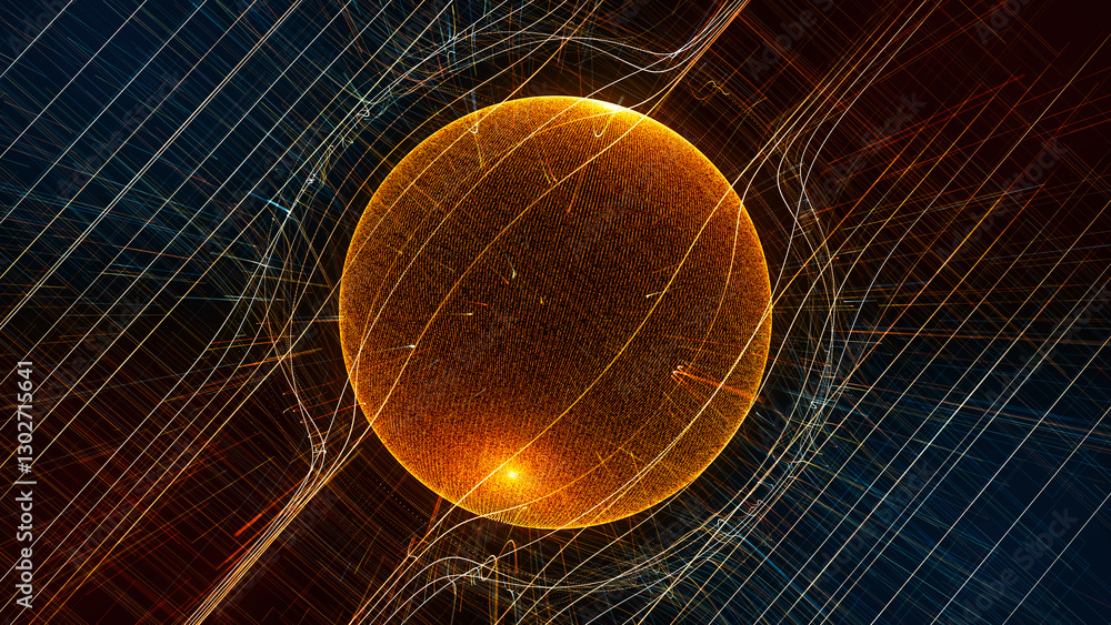 Poster sci-fi sphere with particles and lines. concept network connection. frame sphere. abstract technolog