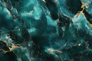 Fototapeta premium Emerald marble with gold veins under soft light. Neural network AI generated