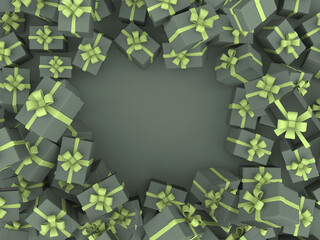 frame of gray gifts with green bows 3d render on white background