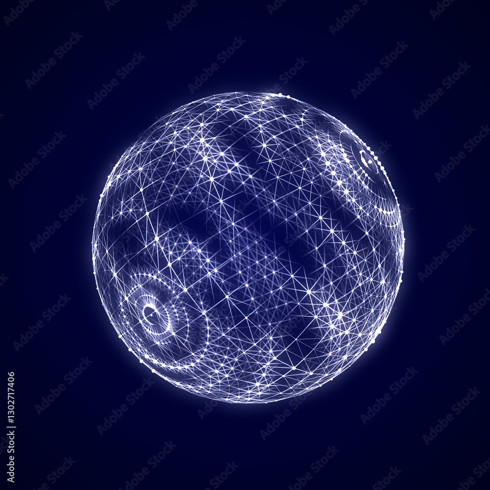 Poster sci-fi sphere with particles and lines. concept network connection. frame sphere. abstract technolog