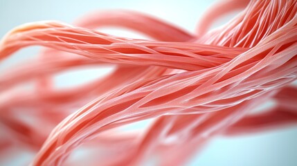 Close-up of intertwined muscle fibers in red