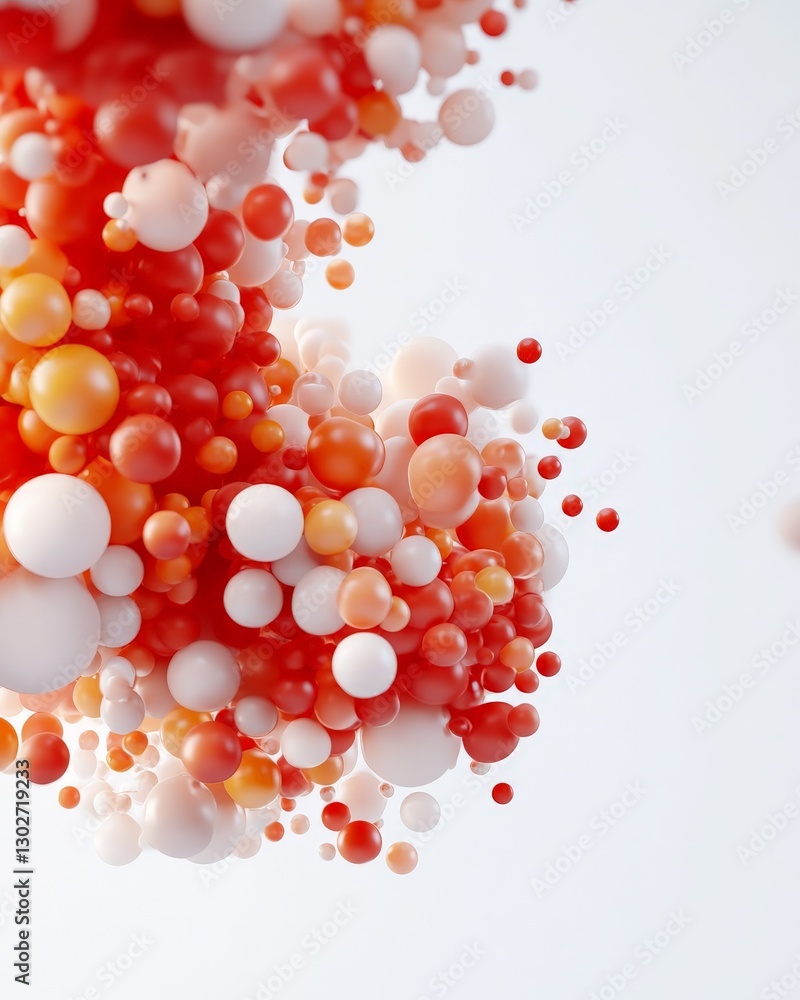Poster abstract molecular structure with red and white particles floating in scientific visualization repre